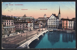 AK Zürich, Uraniabrücke, Strassenpartie Mit Polytechnikum, Neuer Universität Und Strassenbahn  - Tranvía