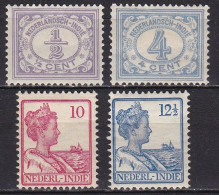 Ned. Indië: 1912-1930 Cijferserie / Koningin : 4 Ongestempelde Waarden: ½ Ct - 4 Ct - 10 Ct - 12½ Ct NVPH 99-107-115-116 - India Holandeses