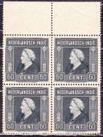 Ned. Indië: 1945-46 Koningin Wilhelmina 60 Cent Leigrijs In Postfris Randblok Van 4 NVPH 314 - India Holandeses