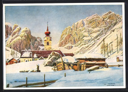 Artista-Cartolina Colfuschg (Dolomiten), Kirche Im Schnee Gegen Felswände  - Altri & Non Classificati