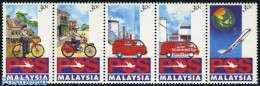 Malaysia 1992 Postal Service 5v [::::], Mint NH, Sport - Transport - Various - Cycling - Post - Automobiles - Motorcyc.. - Radsport