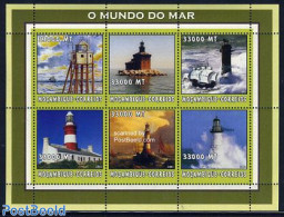 Mozambique 2002 Lighthouses 6v M/s, Mint NH, Transport - Various - Ships And Boats - Lighthouses & Safety At Sea - Barche