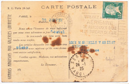 PERFORE PERFIN GL 15C PASTEUR SUR CP GALERIES LAFAYETTE OMEC PARIS IX   TIMBRE PETIT DEFAUT - 1922-26 Pasteur