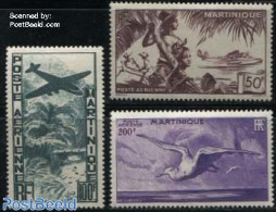 Martinique 1947 Airmail Definitives 3v, Mint NH, Nature - Transport - Birds - Aircraft & Aviation - Aerei