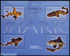 Ghana 2004 Sharks 4v M/s, Mint NH, Nature - Fish - Fische