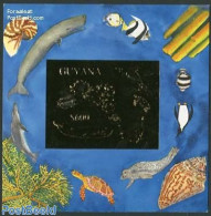 Guyana 1993 Marine Life S/s, Gold, Mint NH, Nature - Birds - Fish - Sea Mammals - Shells & Crustaceans - Turtles - Poissons