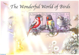 Saint Vincent 2000 Birds 3v M/s, Serinus Canaria, Mint NH, Nature - Birds - St.Vincent (1979-...)