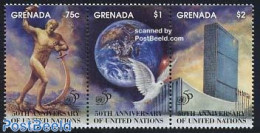 Grenada 1995 50 Years UNO 3v [::], Mint NH, History - Nature - Various - United Nations - Birds - Globes - Pigeons - Geographie