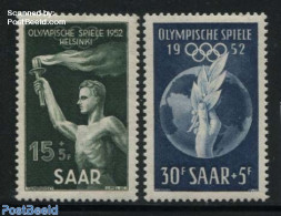 Germany, Saar 1952 Olympic Games Helsinki 2v, Unused (hinged), Sport - Various - Olympic Games - Maps - Geography