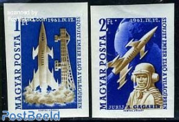 Hungary 1961 First Manned Space Flight 2v Imperforated, Mint NH, Transport - Space Exploration - Unused Stamps