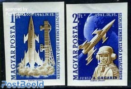 Hungary 1961 First Manned Space Flight 2v Imperforated, Mint NH, Transport - Space Exploration - Nuevos