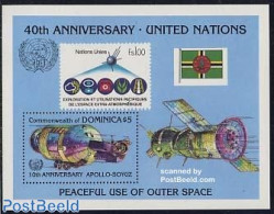Dominica 1985 Apollo-Soyuz S/s, Mint NH, History - Transport - United Nations - Stamps On Stamps - Space Exploration - Francobolli Su Francobolli