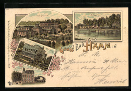 Lithographie Hamm I. W., Teilansicht, Rietzgarten, Silverberg  - Hamm