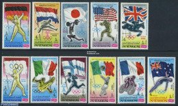 Yemen, Kingdom 1968 Olympic Games, Flags 11v, Mint NH, History - Nature - Sport - Flags - Horses - Athletics - Boxing .. - Atletismo