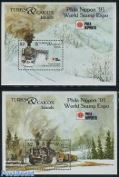 Turks And Caicos Islands 1991 Philanippon 2 S/s, Railways, Mint NH, Transport - Philately - Railways - Eisenbahnen