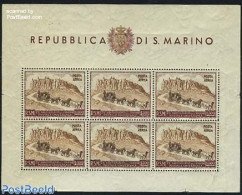 San Marino 1951 75 Years UPU M/s, Mint NH, Nature - Transport - Horses - U.P.U. - Coaches - Unused Stamps