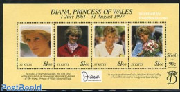 Saint Kitts/Nevis 1998 Death Of Diana 4v M/s, Mint NH, History - Charles & Diana - Kings & Queens (Royalty) - Familias Reales