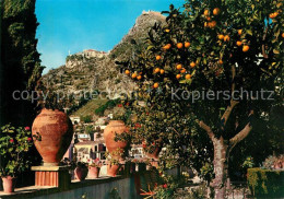 73590008 Taormina Sizilien Panorama Col Santuario Madonna Della Rocca Orangenbau - Otros & Sin Clasificación