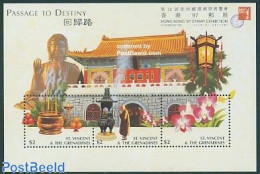 Saint Vincent 1997 Hong Kong 3v M/s, Mint NH, Nature - Flowers & Plants - Orchids - Philately - St.Vincent (1979-...)