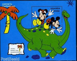 Uganda 1993 Mickey, Minnie S/s, Mint NH, Nature - Prehistoric Animals - Art - Disney - Preistorici