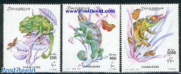 Somalia 2001 Chameleons, Butterflies 3v, Mint NH, Nature - Butterflies - Reptiles - Somalië (1960-...)