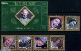 Cook Islands 2012 Queen Elizabeth II Diamond Jubilee 6v + S/s, Mint NH, History - Kings & Queens (Royalty) - Familias Reales