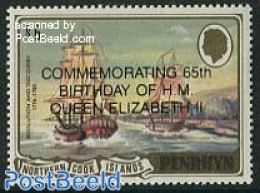 Penrhyn 1991 Queen 65th Birthday 1v, Mint NH, History - Transport - Kings & Queens (Royalty) - Ships And Boats - Familias Reales