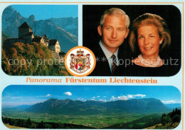 73589365 Liechtenstein  Schloss Vaduz Fuerstenpaar Wappen Krone Landschaftspanor - Liechtenstein