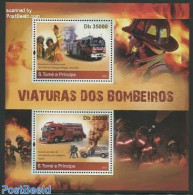 Sao Tome/Principe 2011 Fire Brigade 2v M/s, Mint NH, Transport - Automobiles - Fire Fighters & Prevention - Cars
