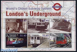 Saint Vincent 2005 London Subway 6v M/s, Mint NH, Transport - Railways - Trains