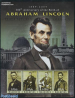 Maldives 2008 Abraham Lincoln 4v M/s, Mint NH, History - American Presidents - Politicians - Maldiven (1965-...)