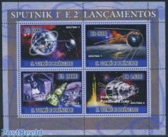 Sao Tome/Principe 2007 Sputnik 4v M/s, Mint NH, Transport - Space Exploration - Sao Tomé Y Príncipe
