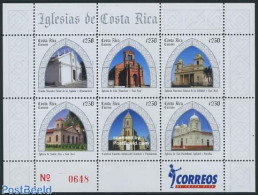Costa Rica 2008 Churches 6v M/s, Mint NH, Religion - Churches, Temples, Mosques, Synagogues - Iglesias Y Catedrales