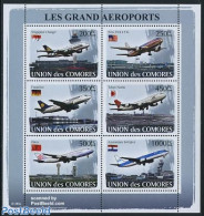 Comoros 2008 Airports 6v M/s, Mint NH, History - Transport - Flags - Netherlands & Dutch - Aircraft & Aviation - Geographie