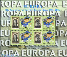 Gambia 2005 Europa 4v M/s, Mint NH, History - Europa Hang-on Issues - Stamps On Stamps - Idee Europee