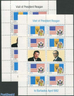 Barbados 1982 Reagan Vist 2 M/s, Mint NH, History - Coat Of Arms - Flags - Politicians - Barbados (1966-...)