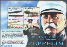 Mozambique 2002 Zeppelin 4v M/s, Mint NH, Transport - Zeppelins - Zeppelines