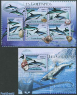 Guinea Bissau 2012 Dolphins 2 S/s, Mint NH, Nature - Sea Mammals - Shells & Crustaceans - Vie Marine