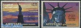 Aitutaki 1986 Statue Of Liberty 2v, Mint NH, Sculpture - Skulpturen