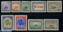 Greenland 1945 Definitives 9v, Unused (hinged), Nature - Sport - Animals (others & Mixed) - Bears - Birds - Dogs - Hor.. - Neufs