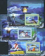 Guinea, Republic 2007 Lighthouses & Dolphins 3 S/s, Mint NH, Nature - Various - Lighthouses & Safety At Sea - Fari