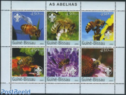 Guinea Bissau 2003 Bees, Scouting 6v M/s, Mint NH, Nature - Sport - Bees - Flowers & Plants - Insects - Scouting - Guinea-Bissau