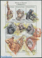 Comoros 1999 Monkeys 9v M/s, Mint NH, Nature - Animals (others & Mixed) - Monkeys - Komoren (1975-...)