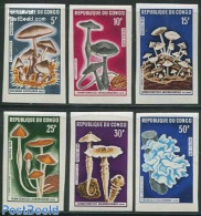 Congo Republic 1970 Mushrooms 6v, Imperforated, Mint NH, Nature - Mushrooms - Paddestoelen