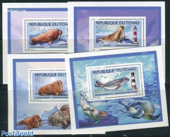 Chad 2012 Seals, Walrus & Lighthouses 4 S/s, Mint NH, Nature - Various - Sea Mammals - Lighthouses & Safety At Sea - Other & Unclassified