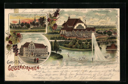 Lithographie Gelsenkirchen, Restaurant Stadtgarten, Neues Amtsgerichtsgebäude  - Gelsenkirchen