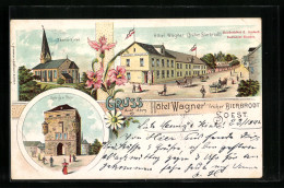 Lithographie Soest, Hotel Wagner Früher Bierbrodt, Osthofen Thor  - Soest