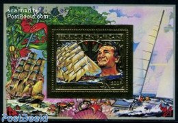 Central Africa 1981 Sailors S/s, Gold, Mint NH, Sport - Transport - Sailing - Ships And Boats - Zeilen