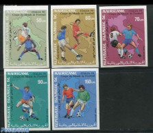 Mauritania 1990 World Cup Football, Italy 1990 5v, Imperforated, Mint NH, Sport - Various - Football - Maps - Geografia