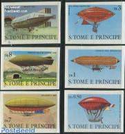 Sao Tome/Principe 1979 Aviation History, Airships 6v, Imperforated, Mint NH, Transport - Zeppelins - Zeppelines